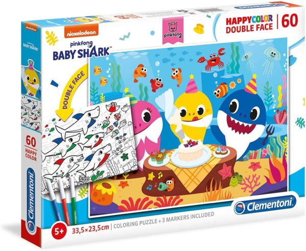 Puzzle Supercolor Baby Shark Double Face Coloring – 60 pcs – Clementoni