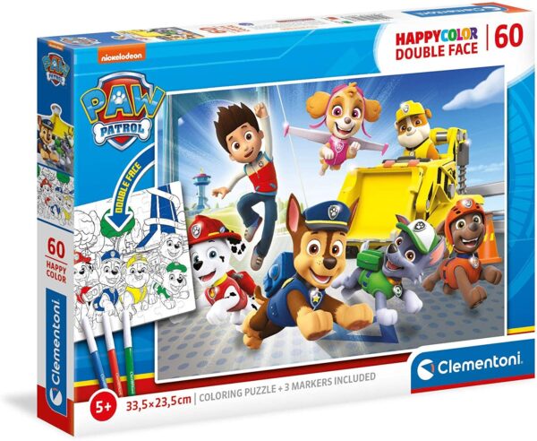 Puzzle Supercolor Paw Patrol Double Face Coloring – 60 pcs – Clementoni