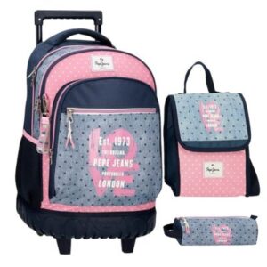 PACK 3PCS Cartable à roulettes + Sac repas + Trouse Pepe Jeans
